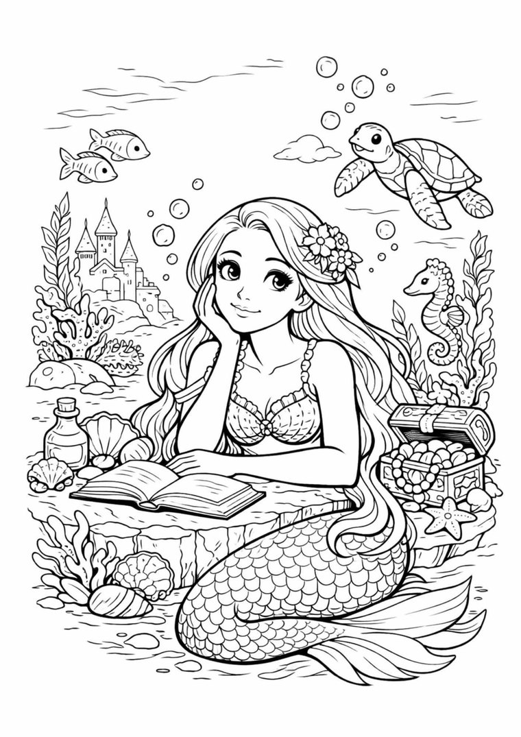 Seashell Mermaid coloring page