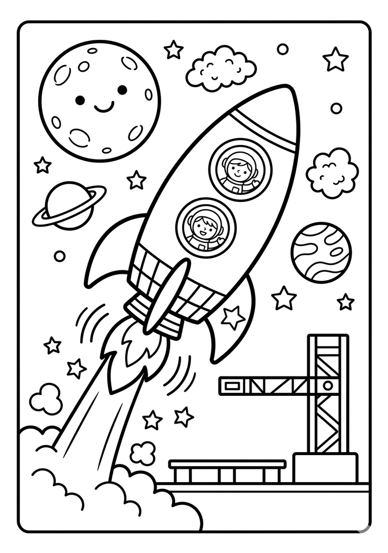 Starry Space Adventure coloring page